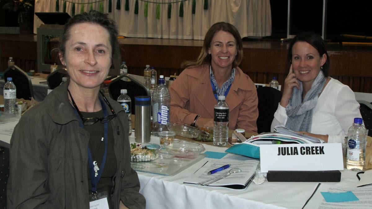 McKinlay Shire Council mayor, Belinda Murphy, centre, with Julia Creek ICPA delegates Helen Lynch and Rachael Anderson at the state conference in Winton.