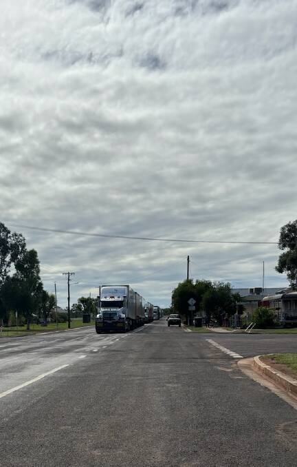 The line of trucks at Morven, looking east. Picture: Kylee Smith