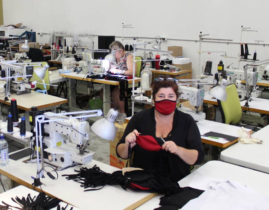 Kerrie Richards' Merino Country factory at Shailer Park turned to the full-time production of face masks made of Merino wool at the end of March. Picture supplied.