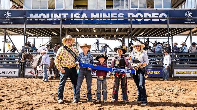 Byron and fellow competitors with their winnings at the 2021 Mount Isa Mines Rodeo. Picture supplied.