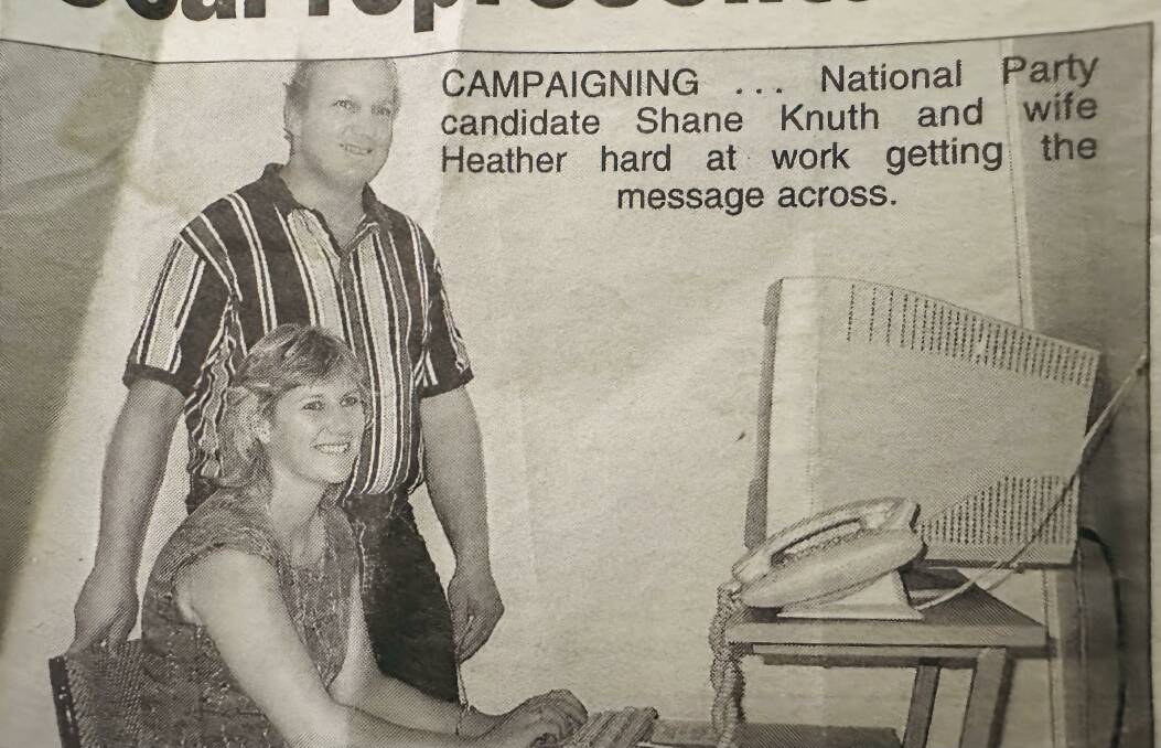 A newspaper clipping from the Northern Miner detailing Shane Knuth's campaigning in the 2004 state election. Picture: Supplied
