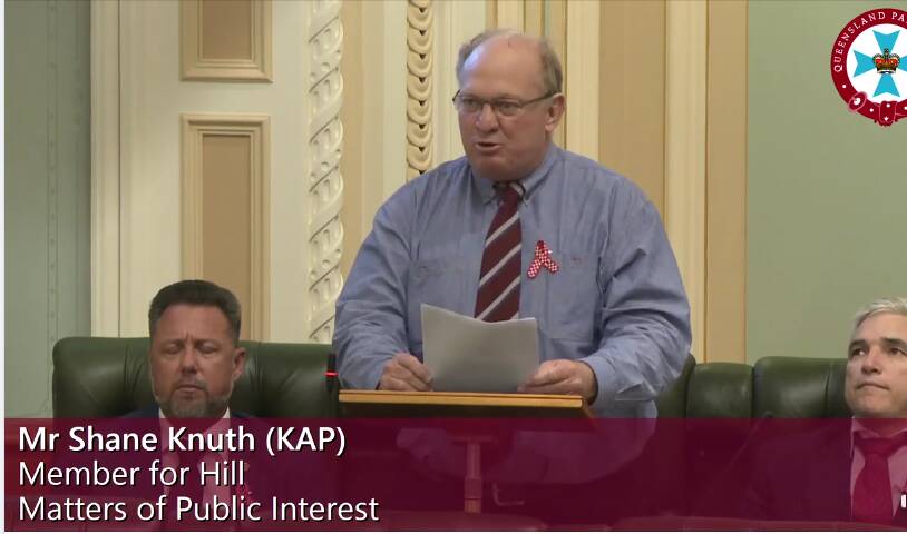KAP's Shane Knuth speaking on youth crime in state parliament on Wednesday. Picture sourced from Queensland Parliament.