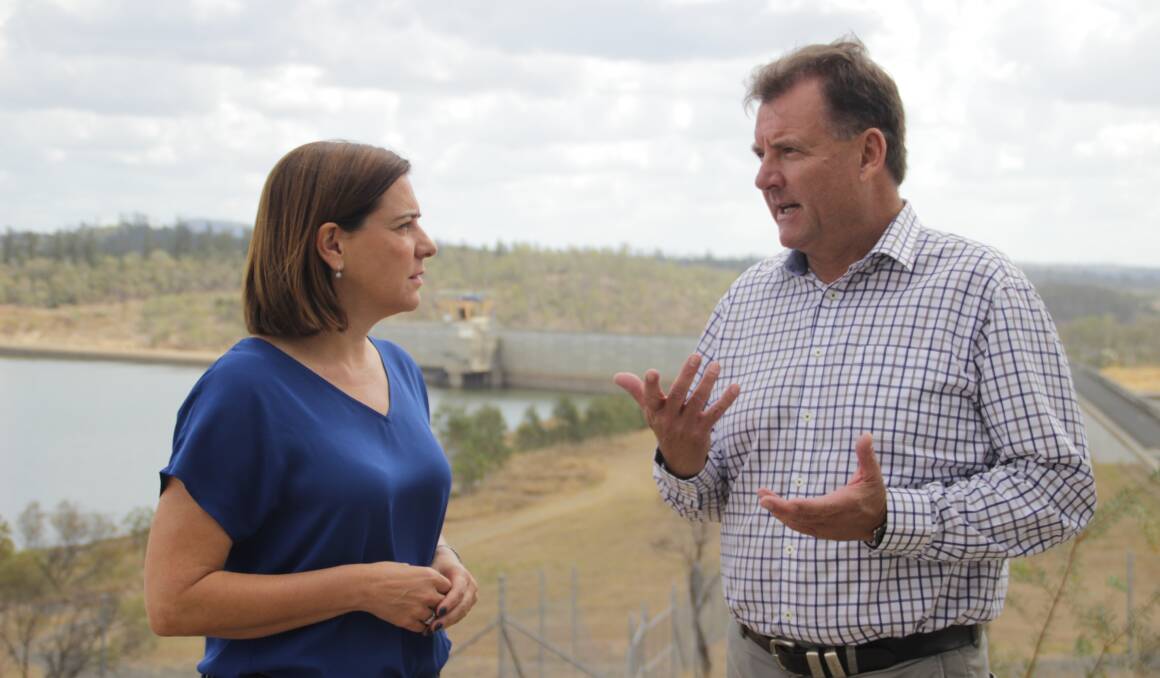Opposition leader Deb Frecklington and Burnett MP Stephen Bennett were among those condemning the release of 105,000 megalitres from the Paradise Dam and plan to lower the spillway. Photo supplied.