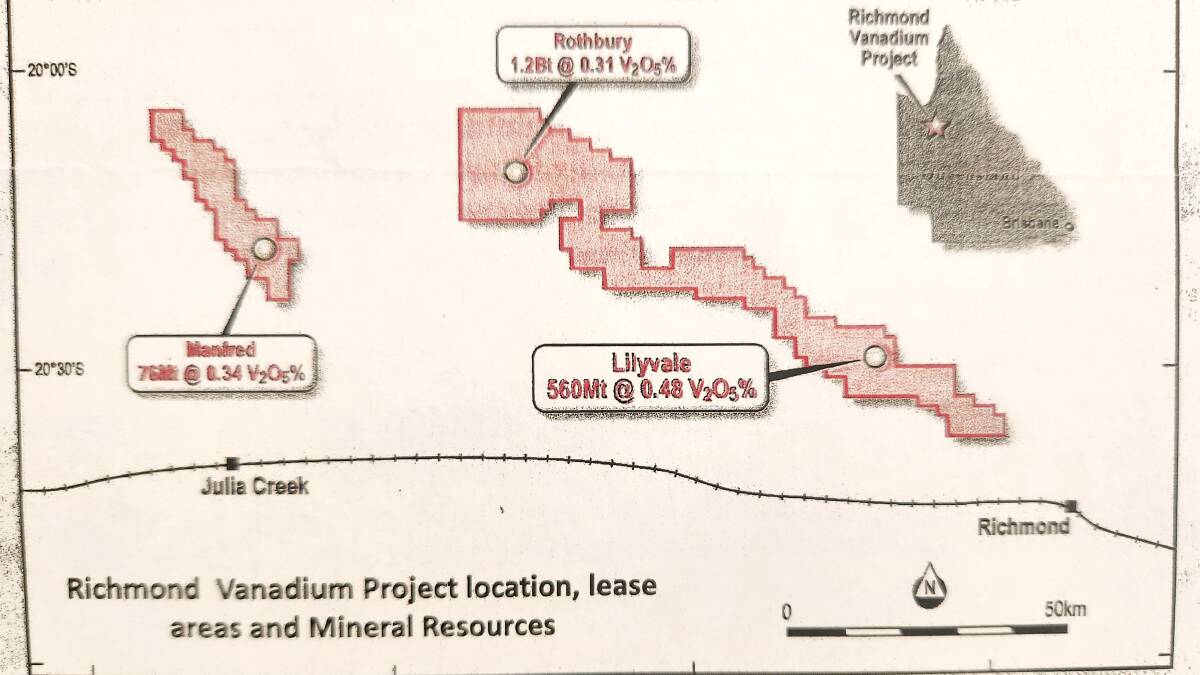 A closer view of the mineral resources of the Richmond Vanadium Project.