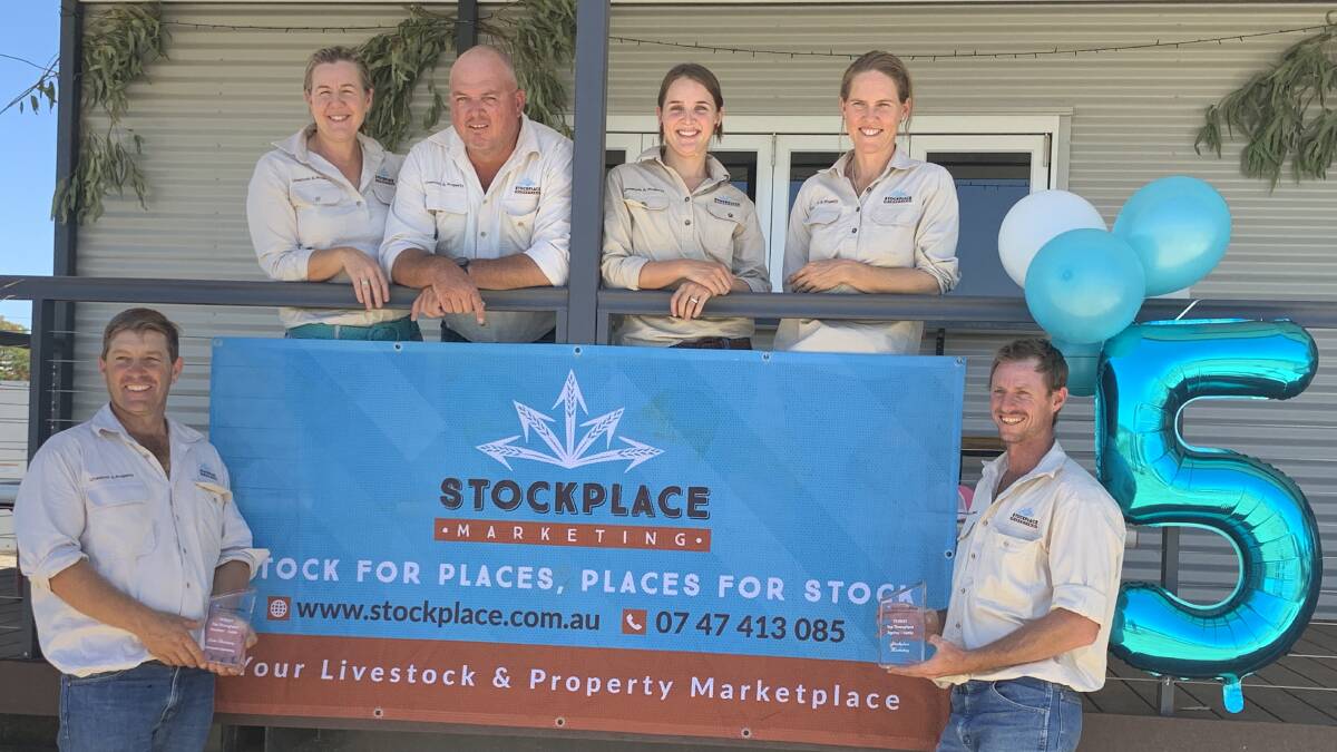 The Stockplace team - Luke Westaway, Susan and James Coates, Anna Propsting, Sara Westaway, and Ashley Naclerio - celebrating their wins and five years in existence. Picture supplied.