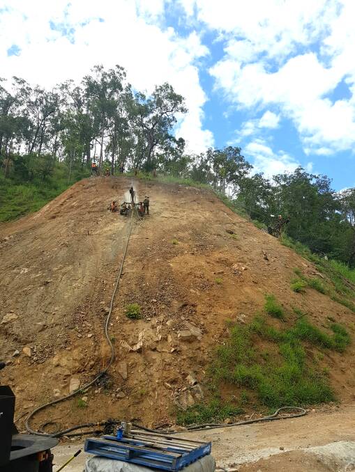 Soil nailing techniques in use to stabilise sections of the Sarina Range.