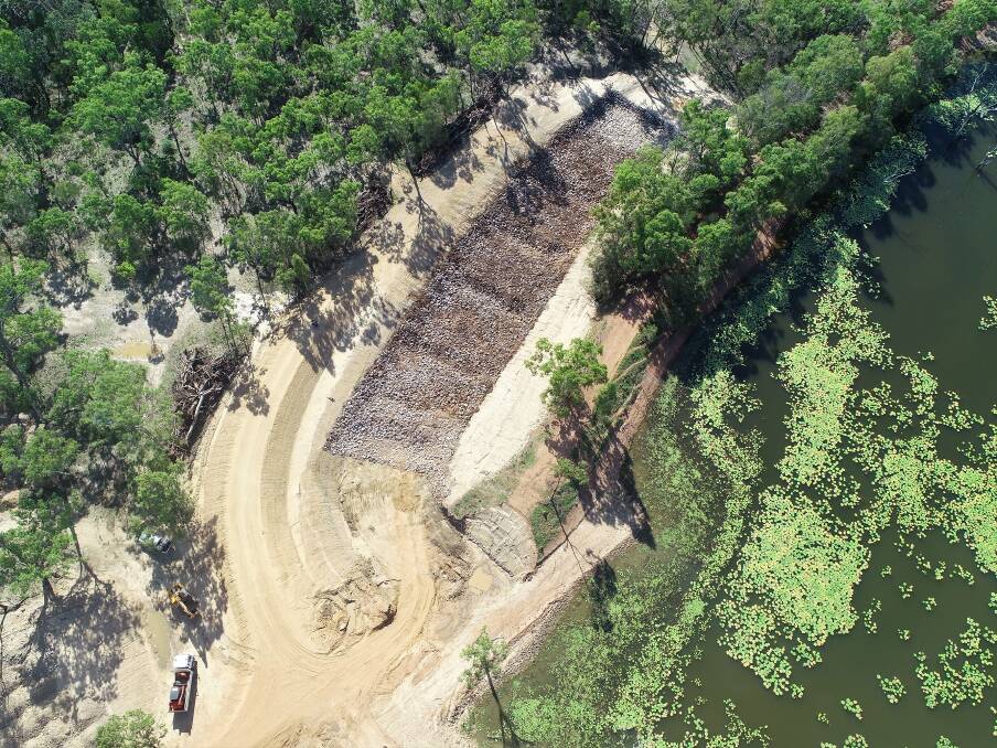 Great Barrier Reef protection: A 100m long rock chute that is diverting water from an eroded gully system on grazing land near Innot Hot Springs, in the Herbert River catchment. Picture supplied.