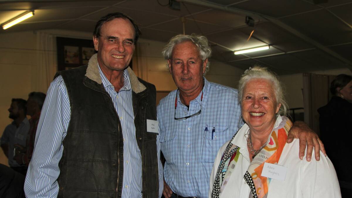 Regenerative agriculture pioneer Charlie Massy OAM, centre, with Philip and Adele Hughes at the information day in Dulacca. Picture: Sally Gall