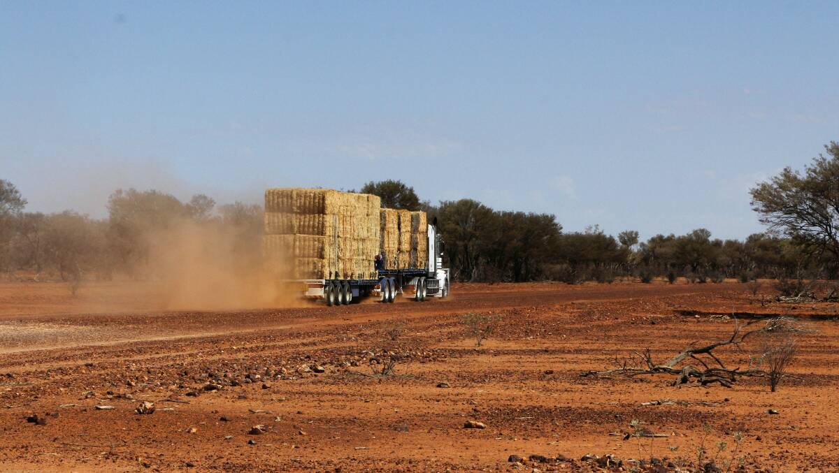 A truck making its way through parched country to a property west of Eromanga.
