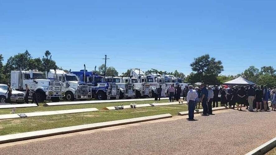 The Bird Scarer and the other prime movers making a guard of honour at Cam Maxwell's funeral. Picture: Supplied