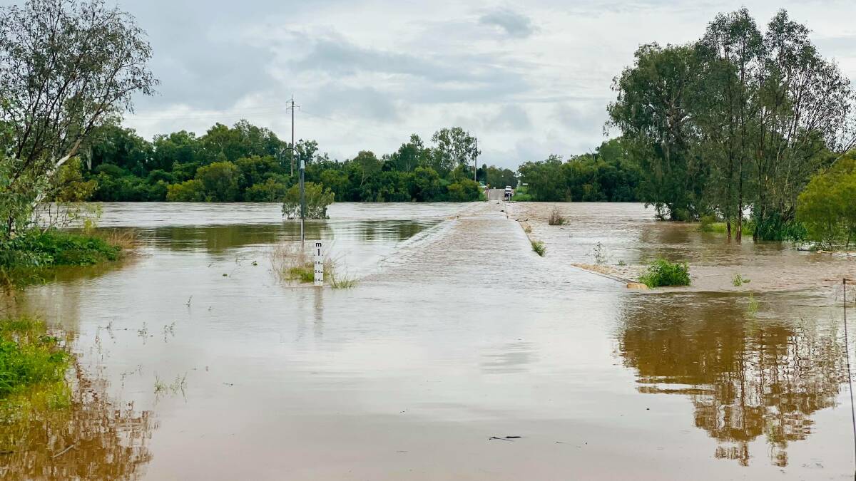 The Gilbert River crossing on the Gulf Development Road between Croydon and Georgetown, taken by Kath Green on Thursday. It's the first time the river has been over the crossing in two years.