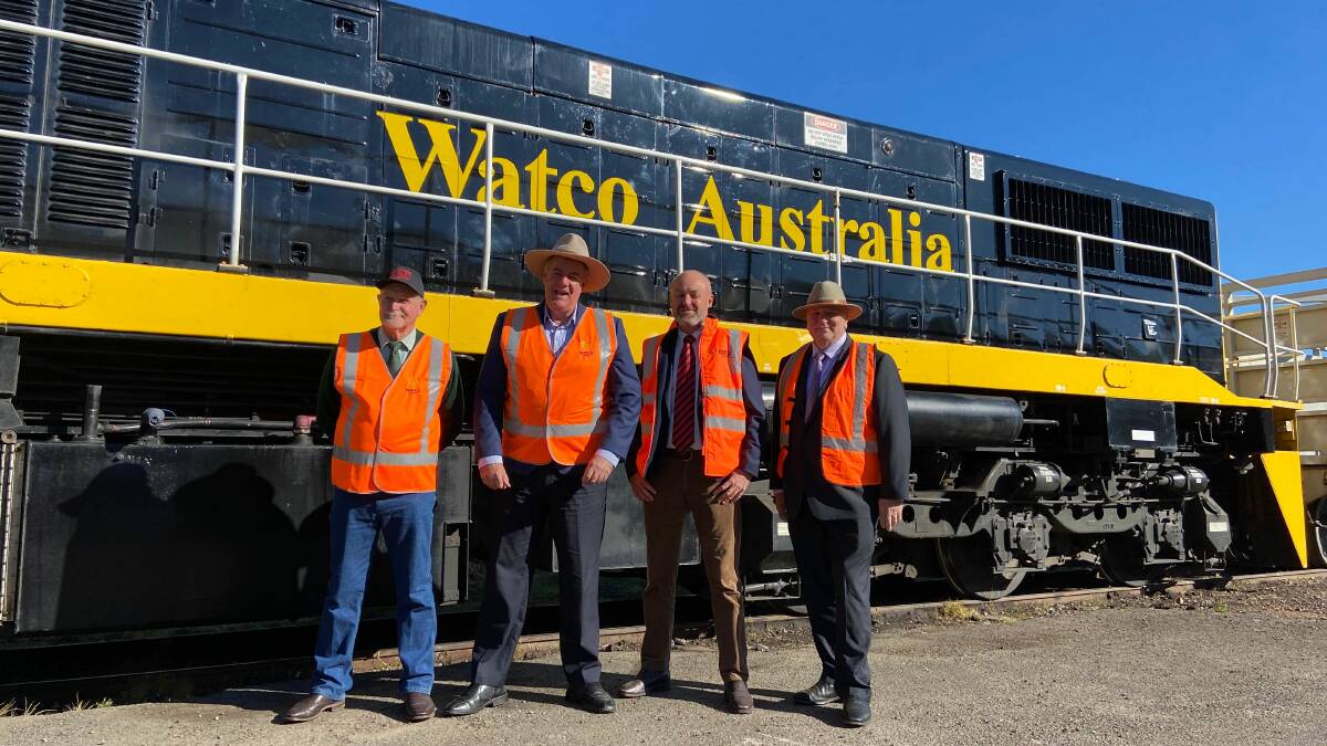 Southern Downs deputy mayor Ross Bartley, Agriculture Minister Mark Furner, Watco East West director Chris Hood and Southern Downs mayor Vic Pennisi at the announcement of the new contract in Warwick. Photo: supplied