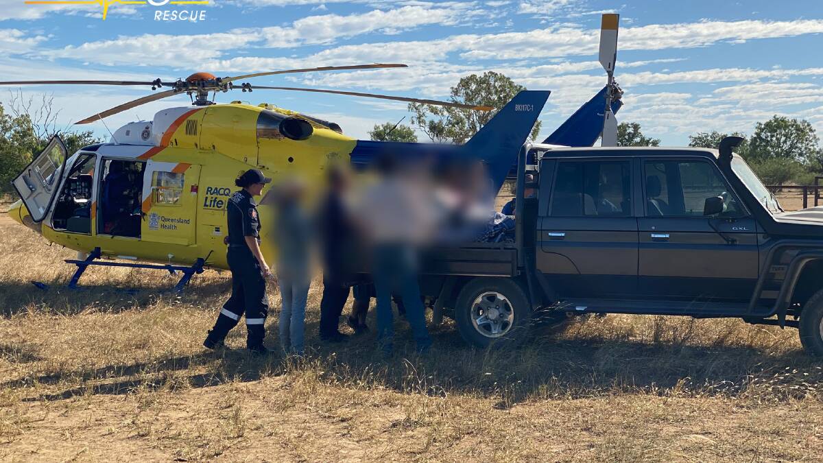The injured man being loaded onto the helicopter. Picture supplied.