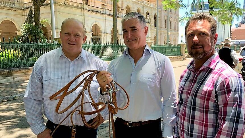 New Katter's Australian Party national leader Robbie Katter, centre, with fellow KAP state politicians Shane Knuth and Nick Dametto. Picture supplied.