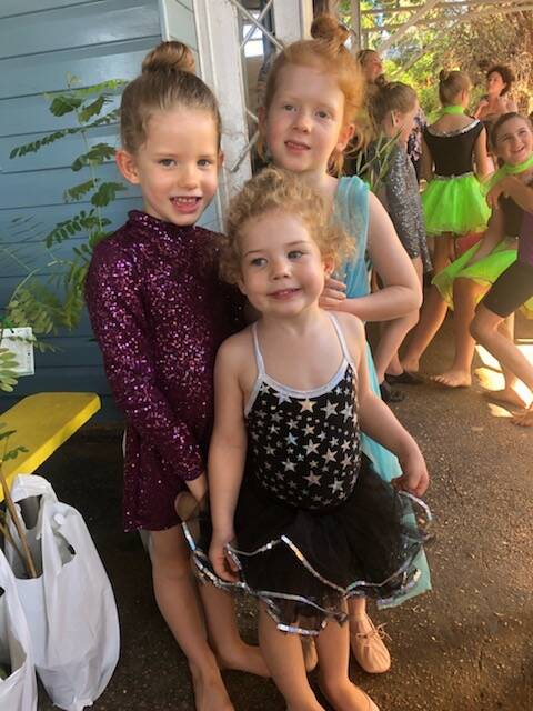Mia, Sophie and Bella Ludgate ready for their dance performances at the Blackall Show. Photo supplied.