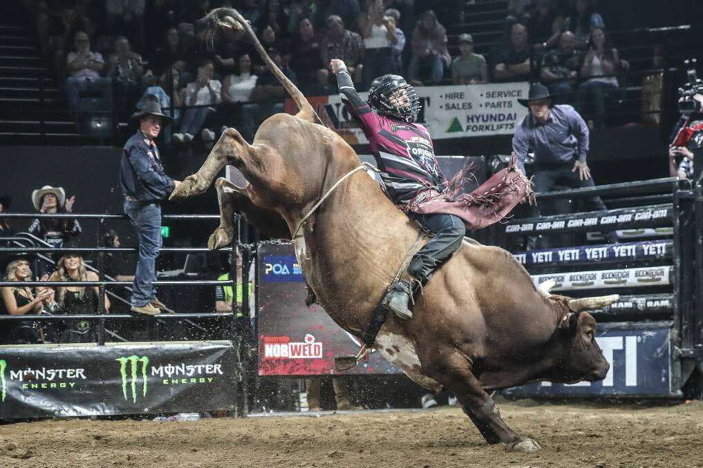 Macaulie Leather riding Alcatraz from CF7 Bucking Bulls. Picture supplied.