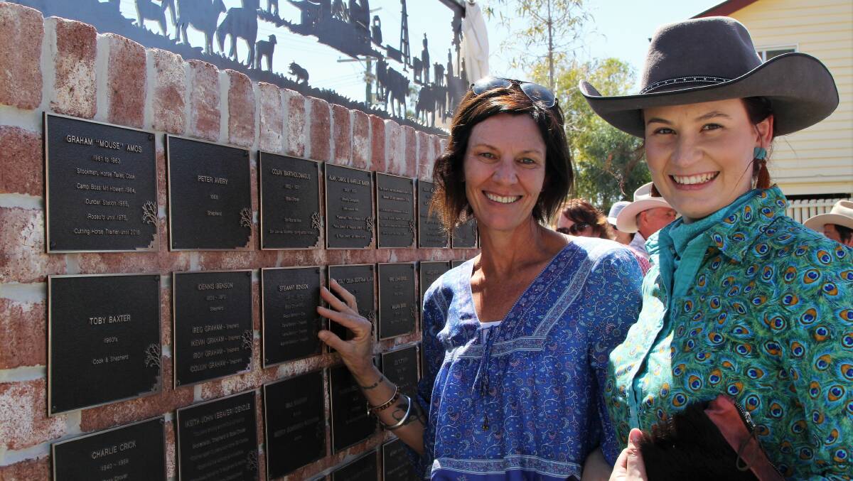 It was an emotional moment for Valmai and Deni Benson to see the plaque listing the names of the various Benson family members associated with droving in Blackall - Stewart, Roslyn, Tania, Valmai and Leonard - unveiled during the B150 celebrations.