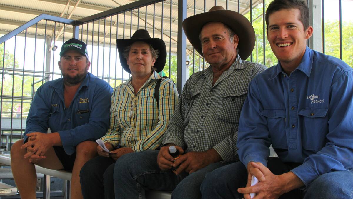 Sale-o: Winton saleyards manager, Gavin Smith, with his parents, Sandra and Jimmy Smith, Cotswold Hill, Winton, waiting for prices to be displayed. Picture: Sally Cripps.