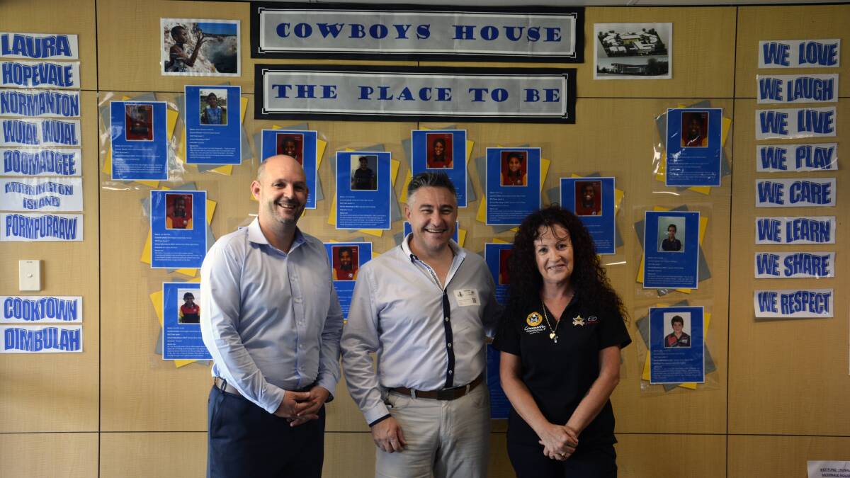 Jeff Reibel, general manager, commercial business, North Queensland Toyota Cowboys, with Paul Woodhouse, regional manager for Queensland, Coca-Cola Amatil and Gayle de la Cruz, project manager, NRL Cowboys House.