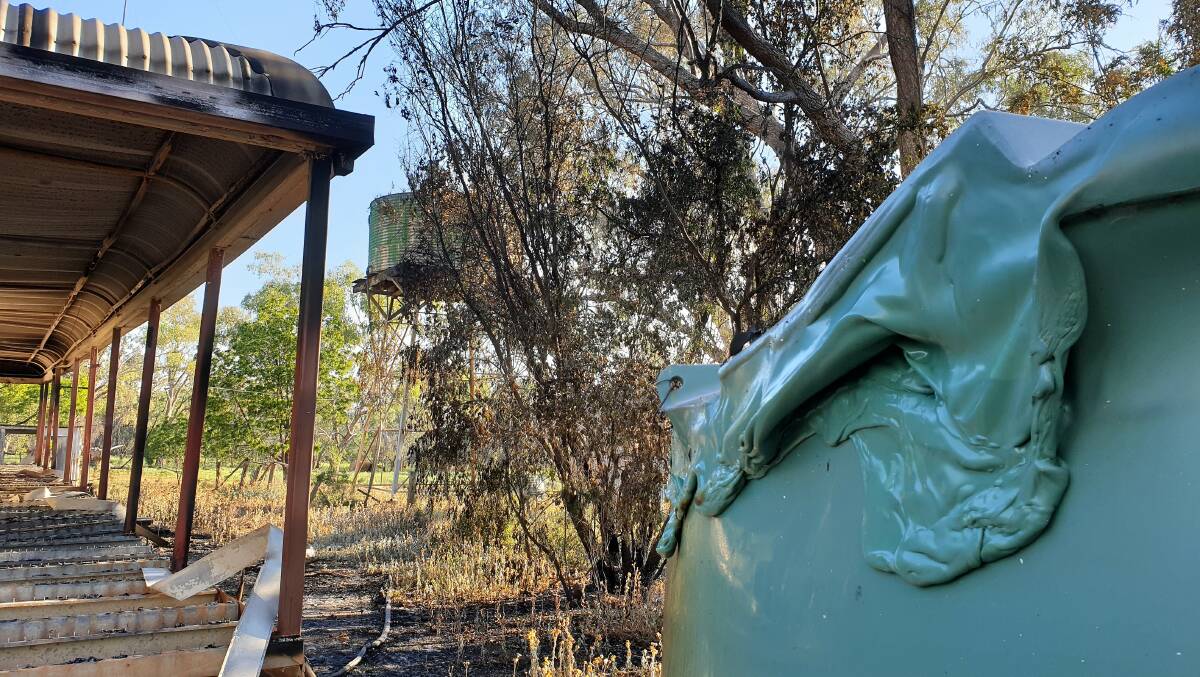Only the part of this water tank facing the homestead melted in the fire.