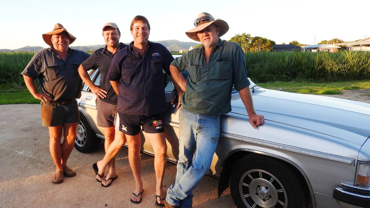 Variety Club car rally spectators won't miss The Kairi Boys - Pompey Pezzelato, Alan Poggioli, Neal Rockley and Ross Johnson - in their distinctive north Queensland attire and their Statesman de Ville.