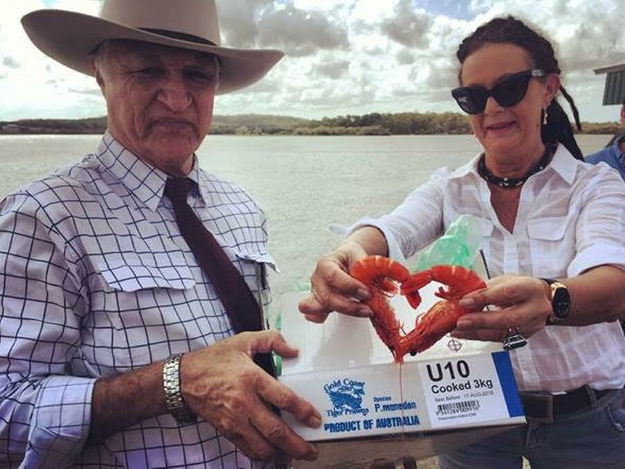 Kennedy MP Bob Katter, pictured with Australian Prawn Farmers Association executive officer Helen Jenkins. Photo supplied by Ali Winters.