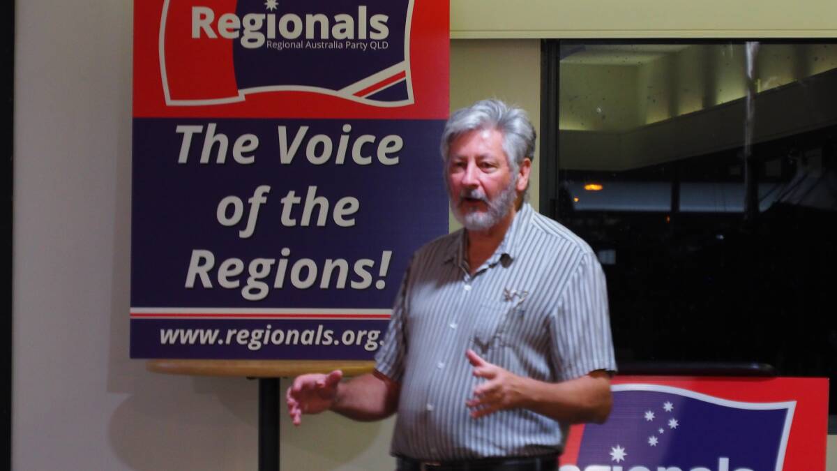 Regional Australia Party secretary Bill Bates speaking on the variance in population growth between south east Queensland and the regions, at the launch of the party.