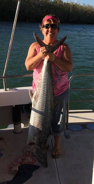 Roslyn Smith shows off the Spanish mackerel she pulled out of the waters off Karumba.