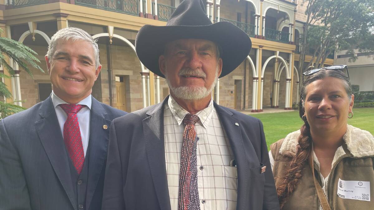 Traeger MP Robbie Katter with Burke Shire Council mayor Ernie Camp and deputy mayor Tonya Murray at Parliament House in Brisbane on Thursday morning. Picture supplied.