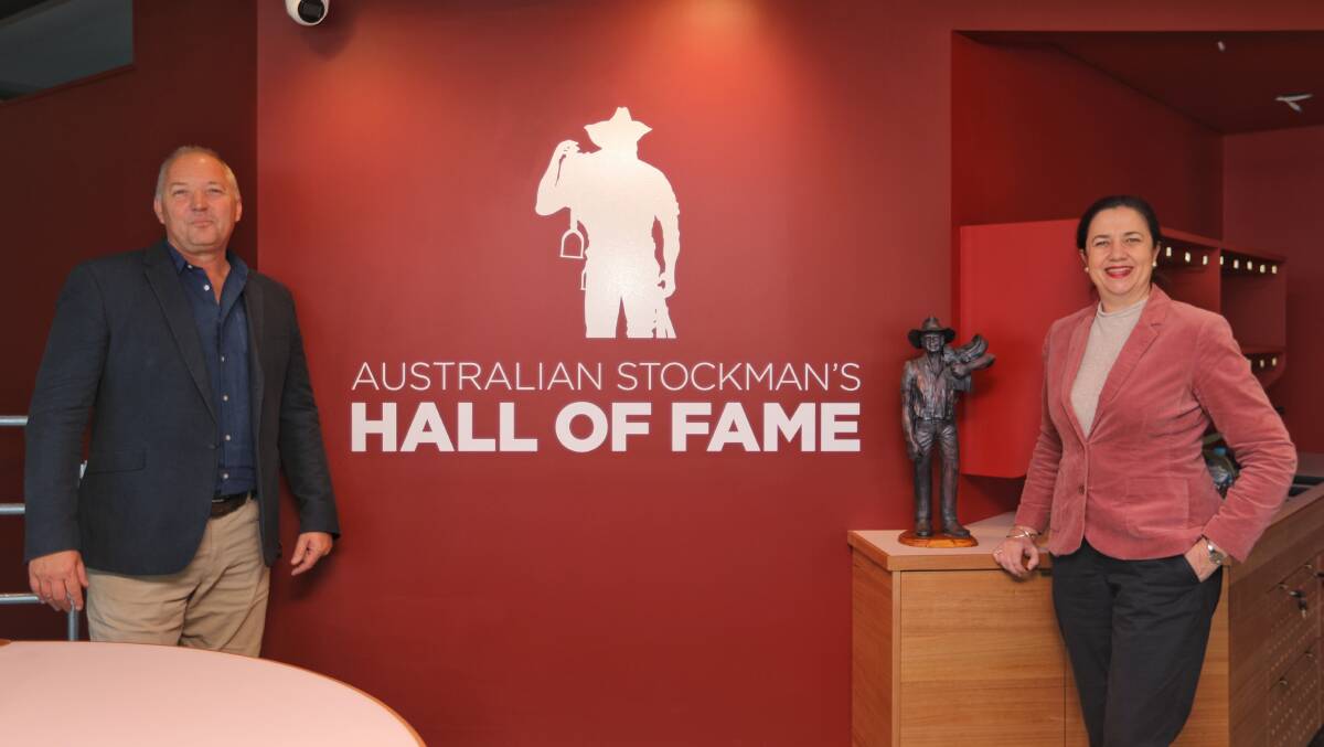 Australian Stockman's Hall of Fame CEO Lloyd Mills welcomes Premier Palaszczuk to the refurbished tourism icon in Longreach.