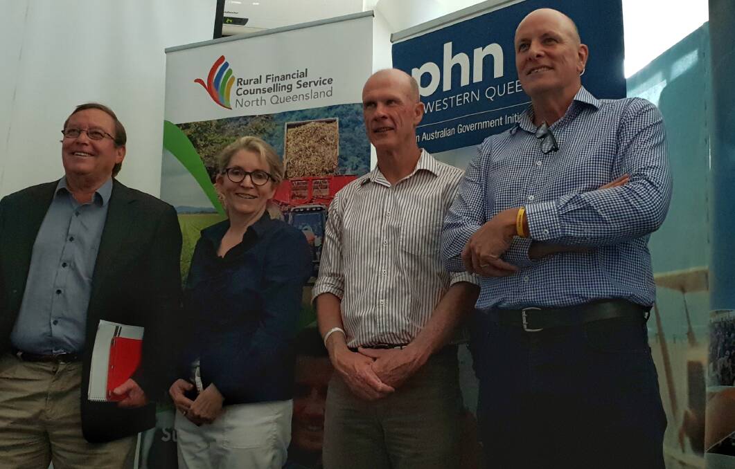 All smiles at the conclusion of the roundtable were RAPAD chairman, Cr Rob Chandler, Central West Hospital and Health service chairman, Jane Williams, RAPAD CEO, David Arnold, and WQPHN CEO, Stuart Gordon. Photo supplied.