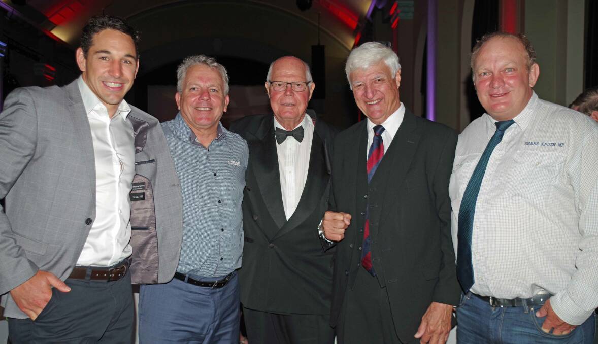 Billy Slater with Kerry Bousted, Lionel Williamson, Bob Katter and Shane Knuth at Innisfail's Centenary of Rugby League, 2017. Photo - Maria Girgenti Cassowary Coast Independent News.