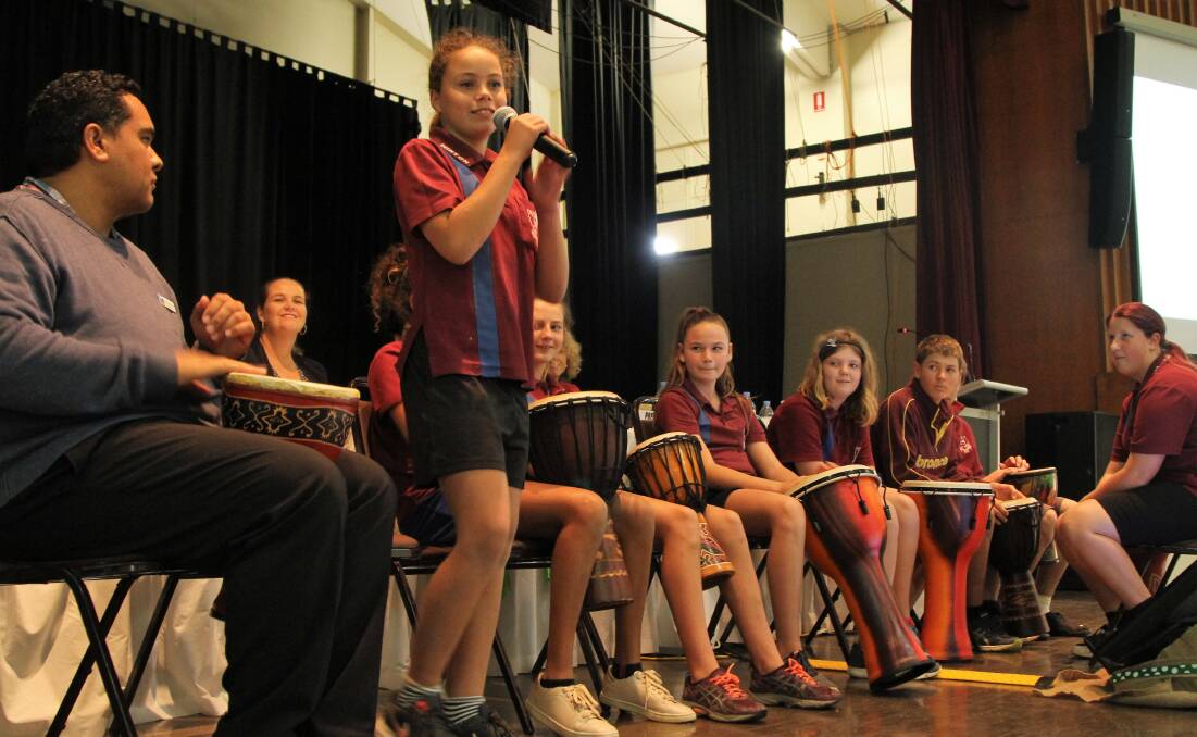 Winton State School Year 7 student, Larrissa Tindale, showed what an up-and-coming musical talent she is, as part of the Drumbeat performance.