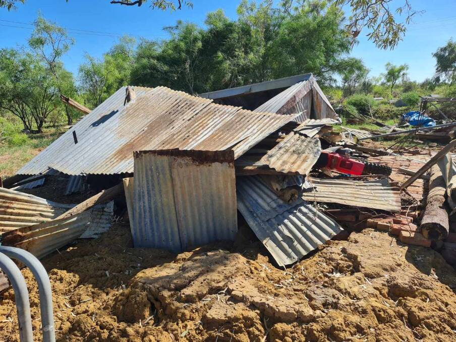 The remains of Noel Campbell's saddle shed is revealed as flood water recedes from his property north of Burketown. Picture supplied.