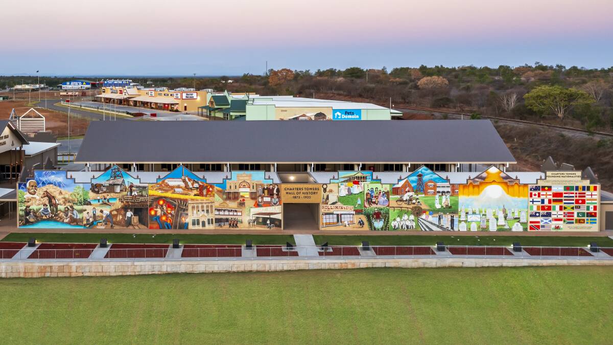 Installed on Poppet Head Plaza, Goldtower Central and facing the Flinders Highway, the Charters Towers Wall of History took approximately 10,000 man hours to create. Picture: Supplied
