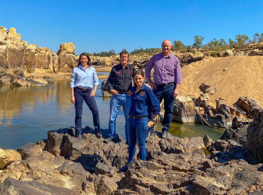 Senator Susan McDonald, Charters Towers mayor Frank Beveridge, deputy mayor Sonia Bennetto and Queensland Water Minister Glenn Butcher at the site of the weir. Picture supplied.