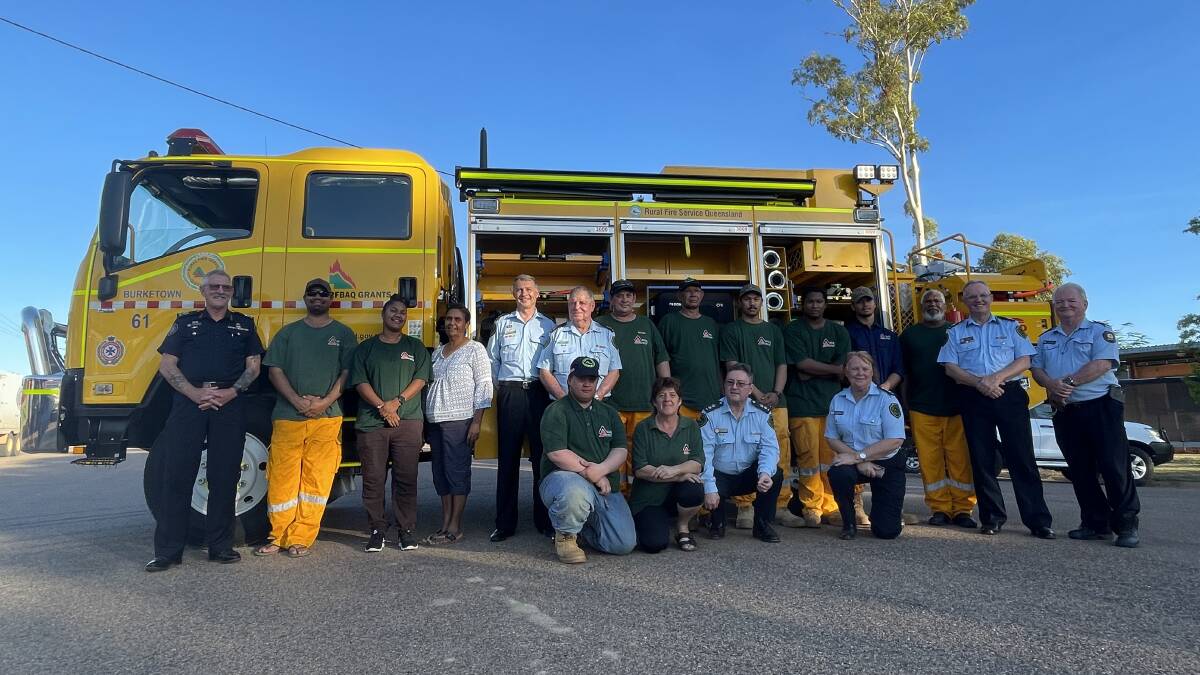 Burketown rural Fire Brigade members and RFBAQ officers at the truck's handover.