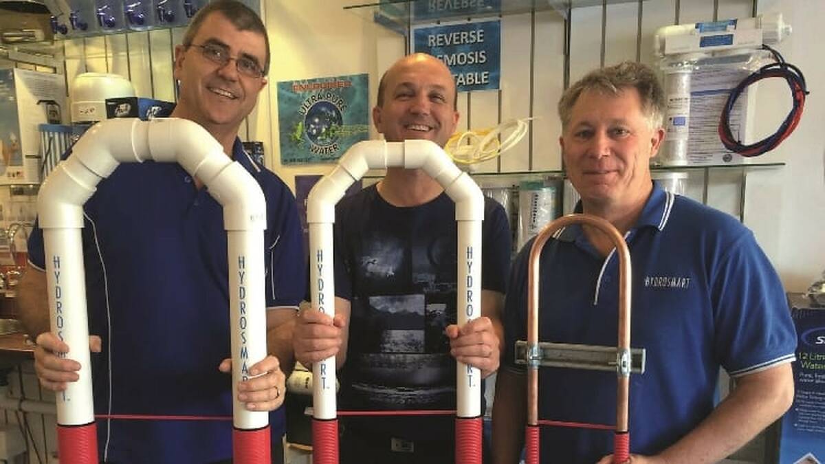 WATER WISE: Hydrosmart CEO Paul Pearce, Dr Bob Moore and Brian Wilkinson appear to be on a winner with their water conditioning process. 