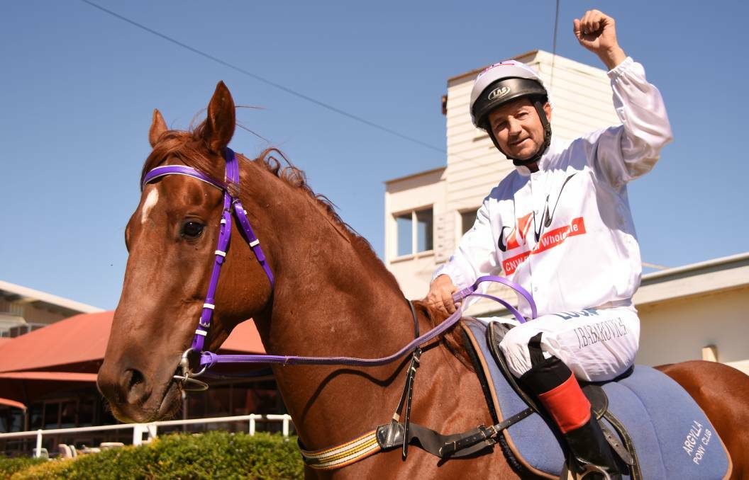 ON TOP: Jockey Jason Babarovich might be saluting the judge when he rides in Barcaldine on June 13.