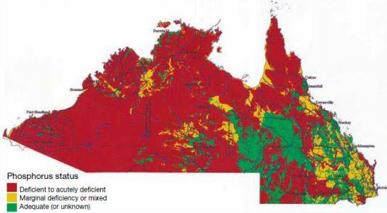 Map showing Phosphorus deficiency across northern Australia.  