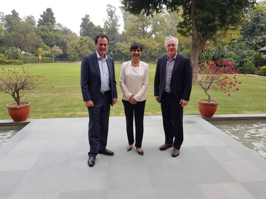Andrew Earl and Tony Russell with Australian High Commissioner Harinder Sidhu in Delhi during their recent visit to India.