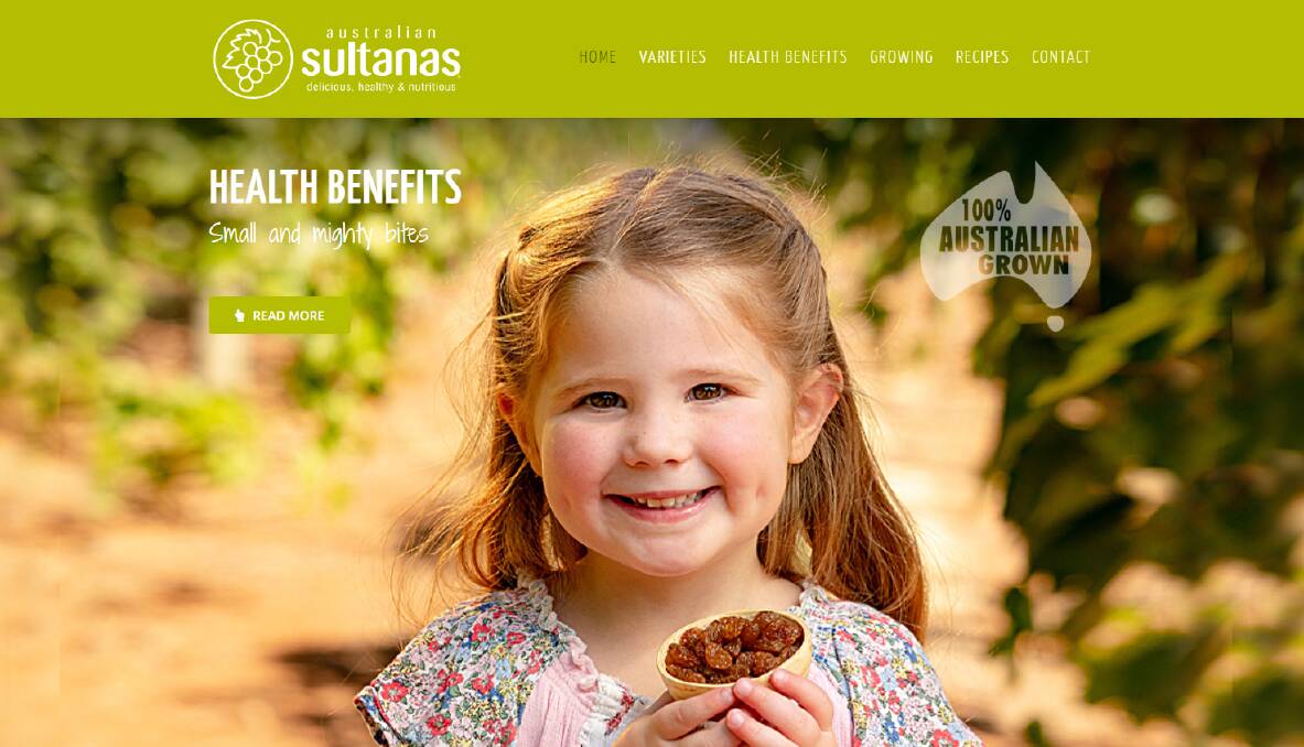 HEALTHY: A screenshot from the new Australian Sultanas website which aims to show the many benefits of the product. 