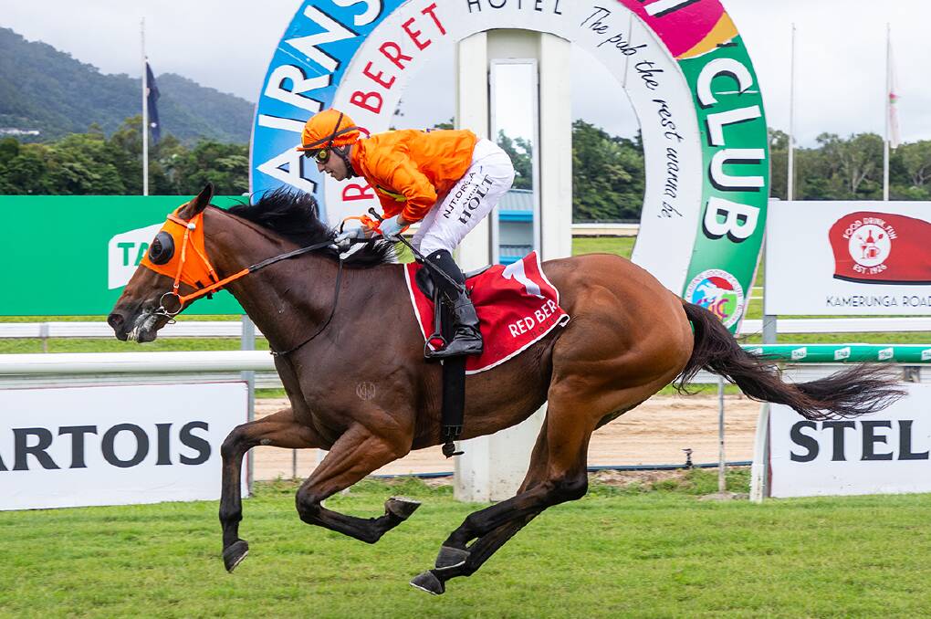 The Harrovian in full flight is a sight to behold as he wins at Cairns last week. Picture: Mike Mills
