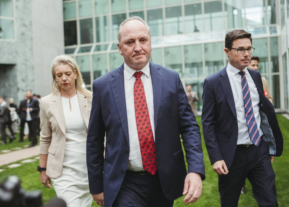 RETURN: Barnaby Joyce is back as leader of the National party and the deputy prime minister and Bridget McKenzie has also returned to the front bench. Picture: Dion Georgopoulos