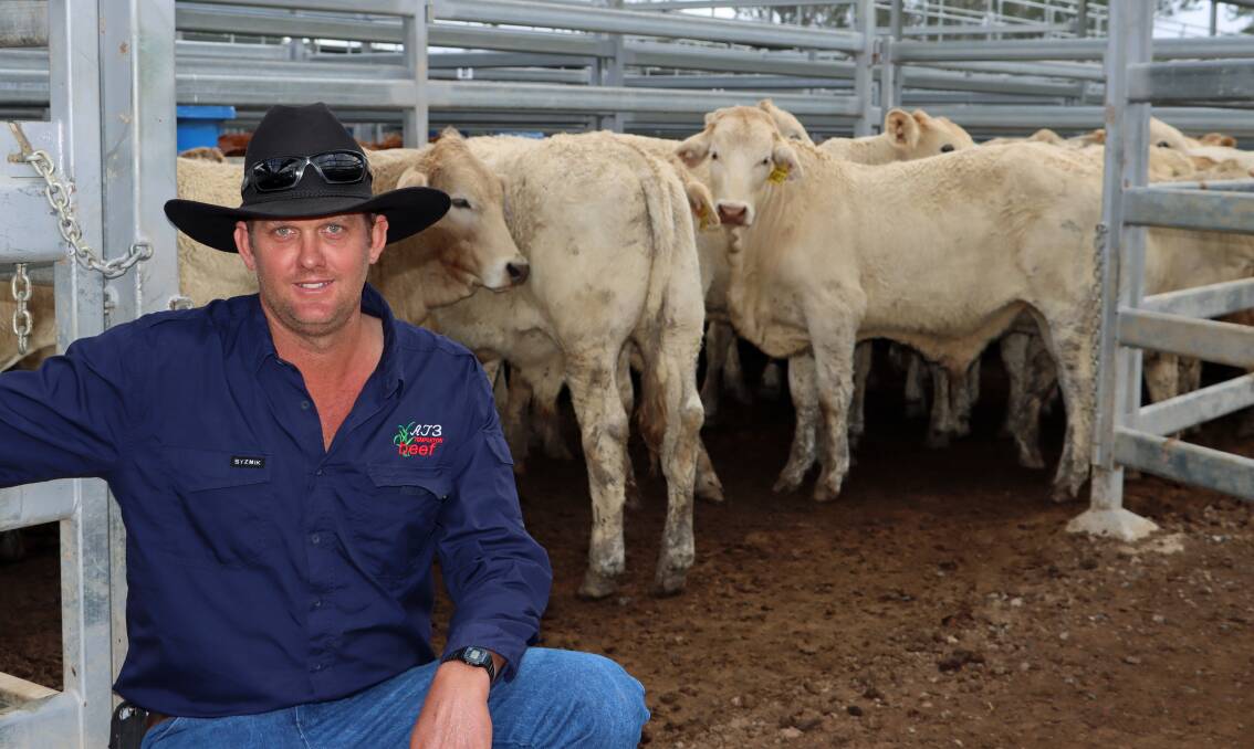 Brad Murnane, A Templeton & Son, Eumundi, with a pen of Charolais cross weaner steers that sold for 602.2c/kg or $1890/head.