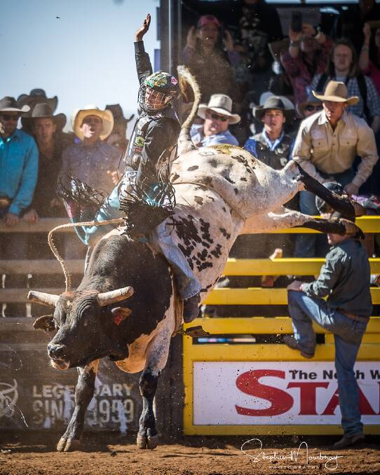 Proserpine Bull Rider Roy Dunn won the Mt Isa Rodeo  this month and is favourite for the open event at St Brendan’s. Picture: Stephen Mowbray