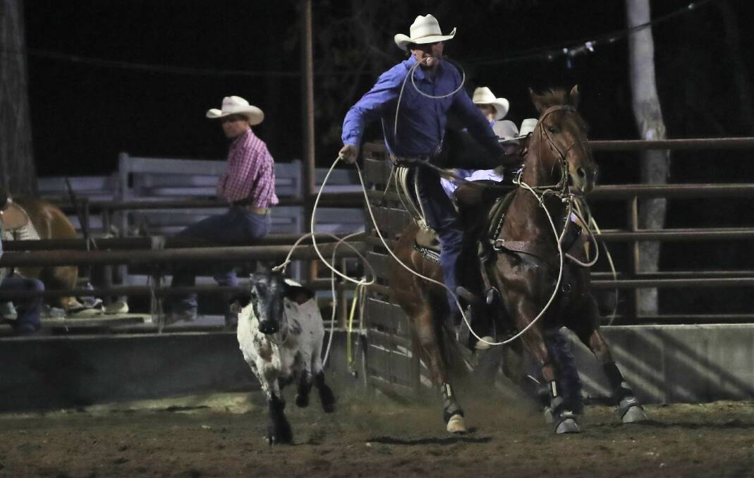 Liam Davison, with Campbell Hodson, won the team roping at Myrtleford. Picture - Barry Richards