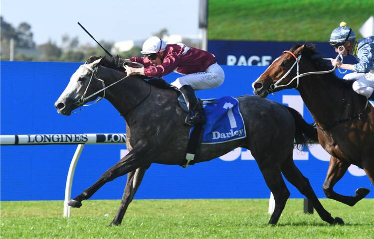 Queensland-bred 2YO filly Lady Banff ridden by James McDonald winning at Rosehill. Picture: Magic Millions
