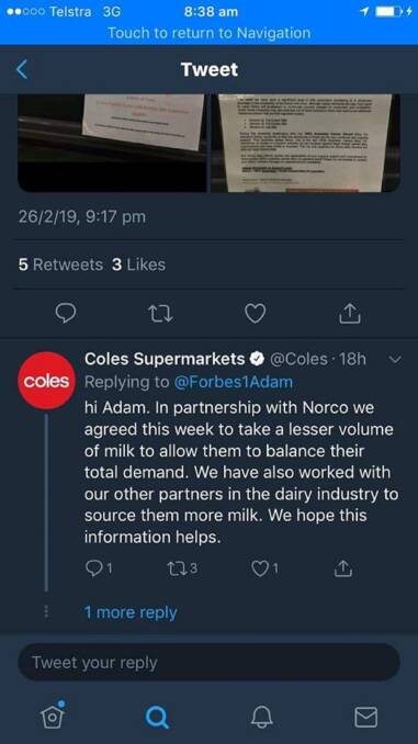 Coles’ tweet shows $1 milk creates shortage