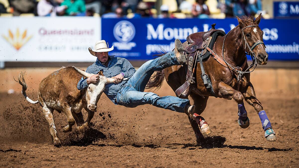 Warwick rider Mitch Eastwell won the Rope and Tie at the Mt Isa Rodeo this month. Picture: Stephen Mowbray